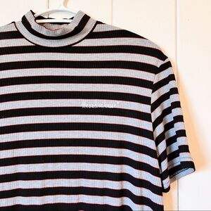 Black, grey, and red striped Mock neck maxi dress. Size Large.